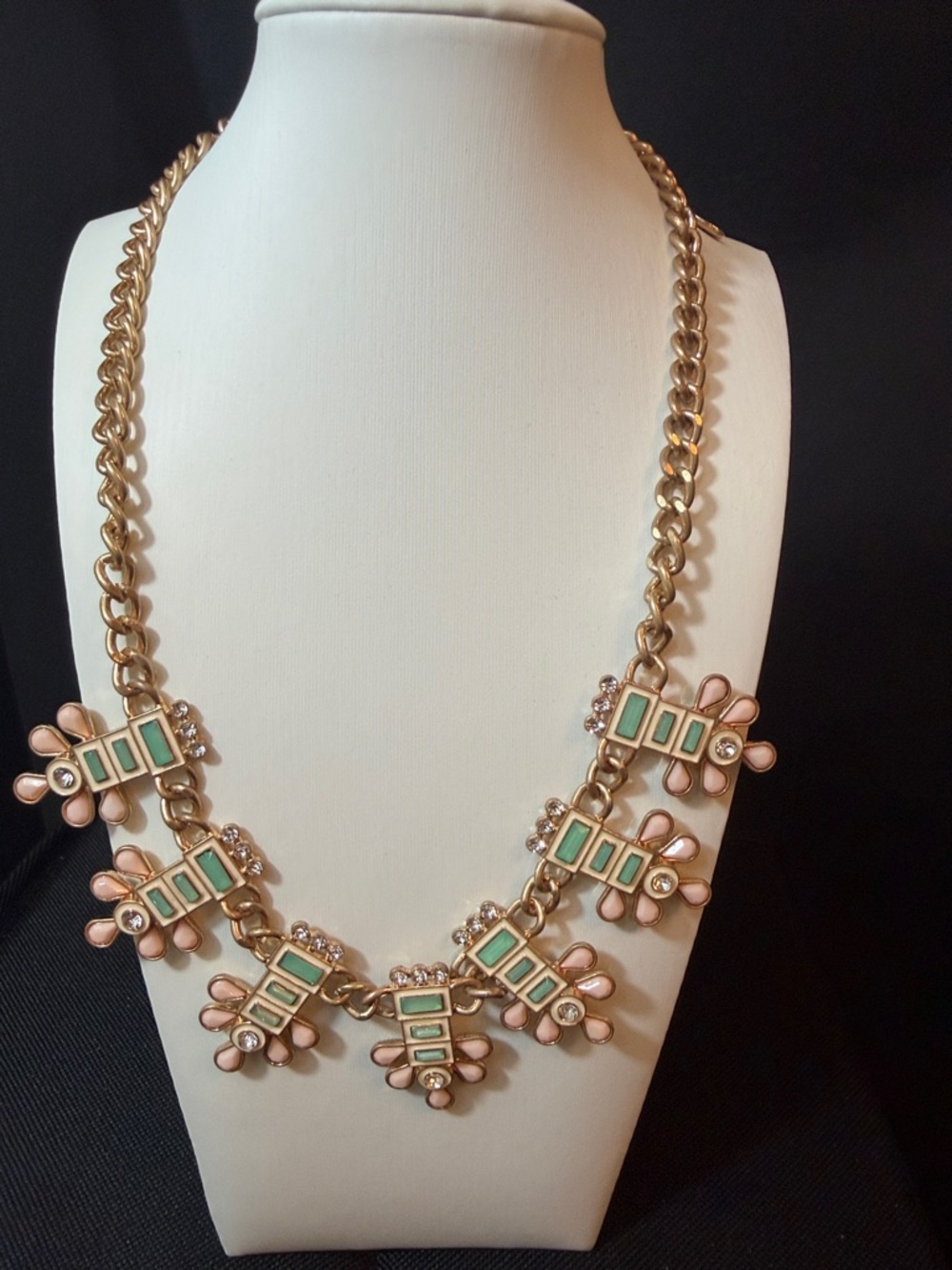 Gold-Tone Floral Statement Necklace with Mint and Blush Accents Brand New